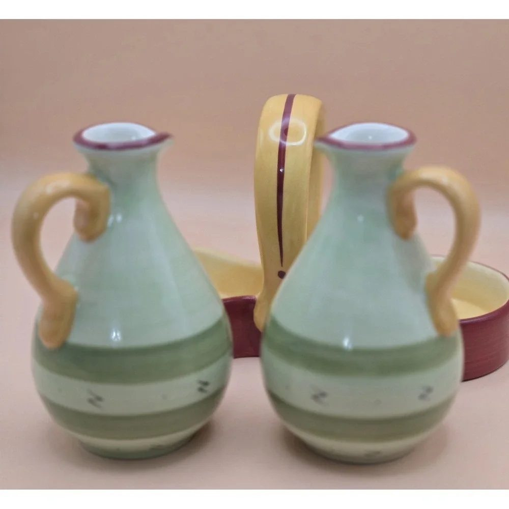 Cruets With‎ Stand Oil And Viniger 3 Piece Ceramic Pfaltzaraff